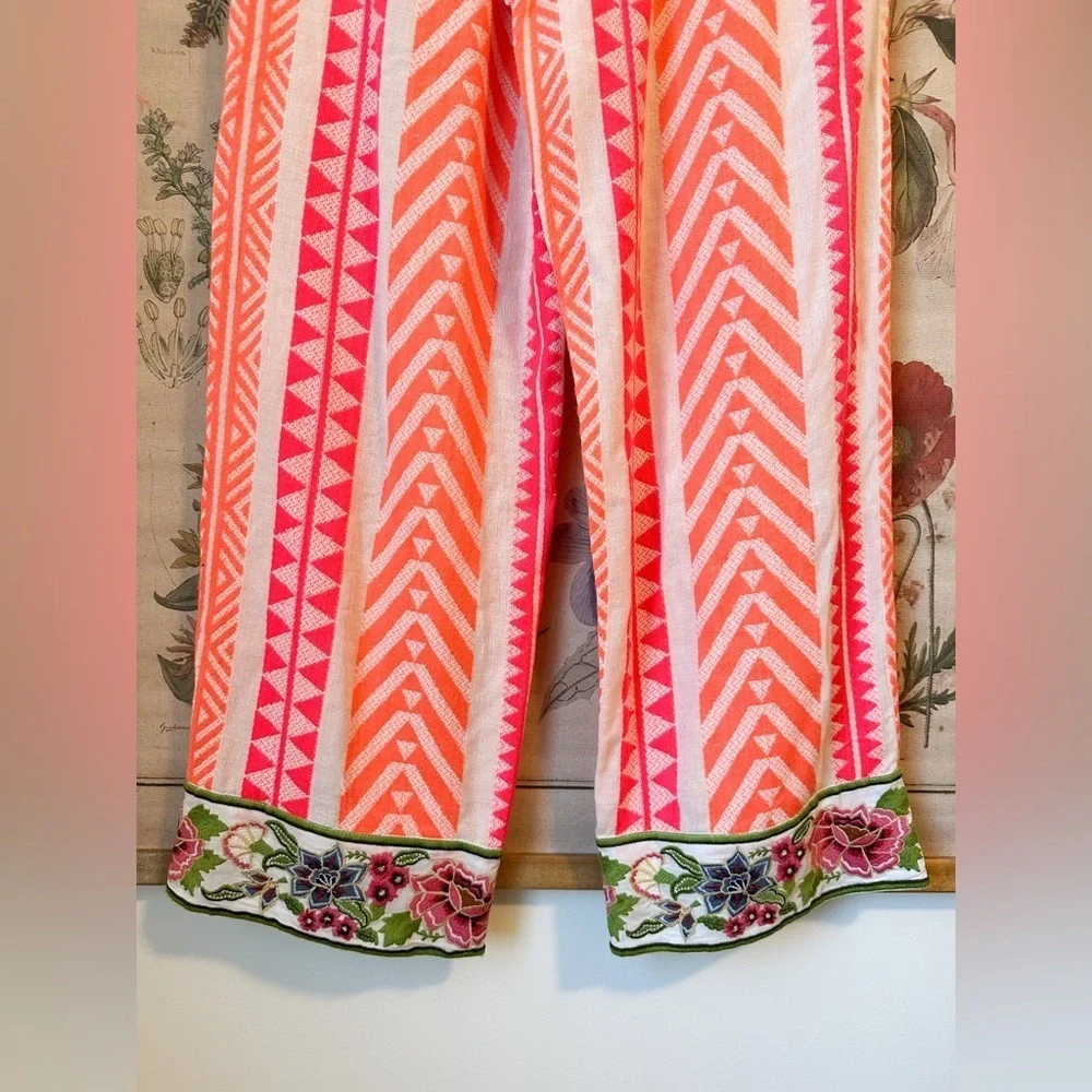 NWT Anthropologie Farm Rio Geometric Floral Embroidered Striped Pants Pink XS - Picture 9 of 16